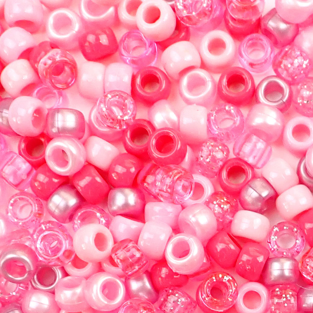 Light Pink Multicolor Mix Plastic Pony Beads 6 x 9mm, 500 beads
