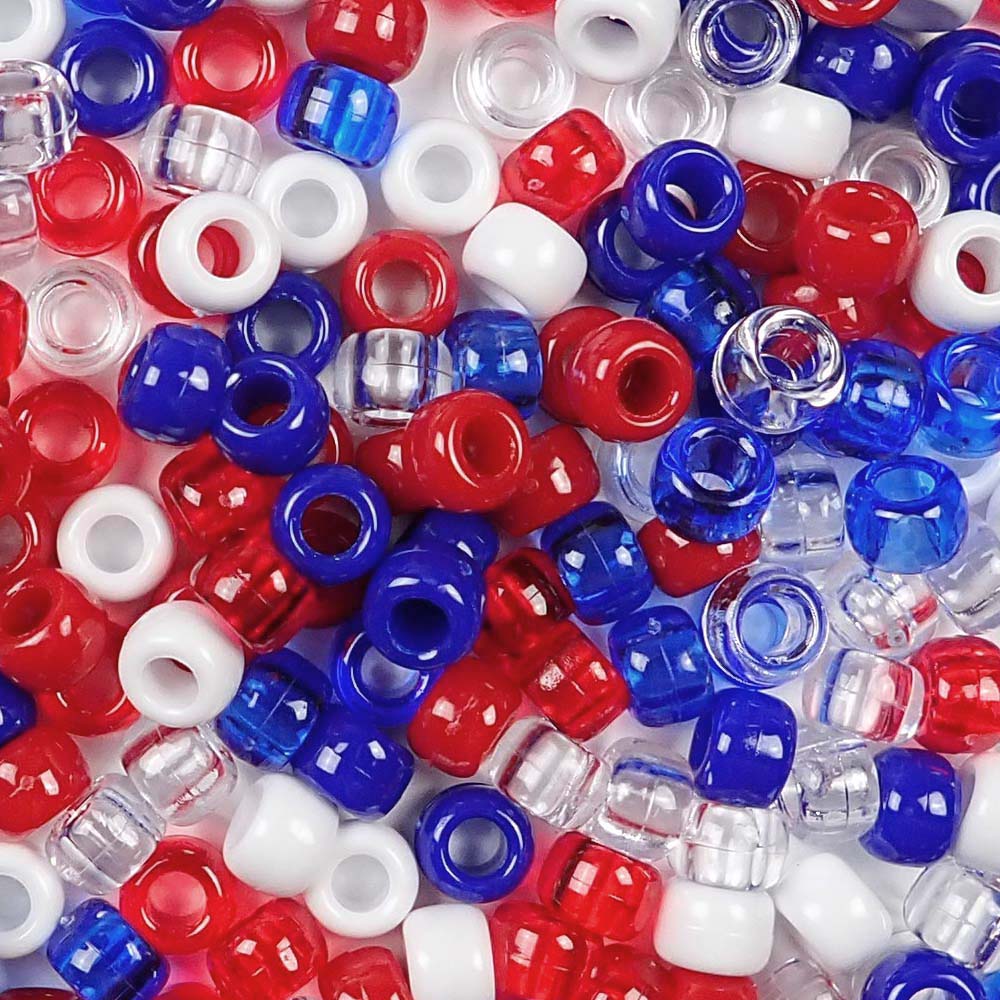 6 x 9mm Plastic Pony Beads in Patriotic Colors of Red, White and Blue