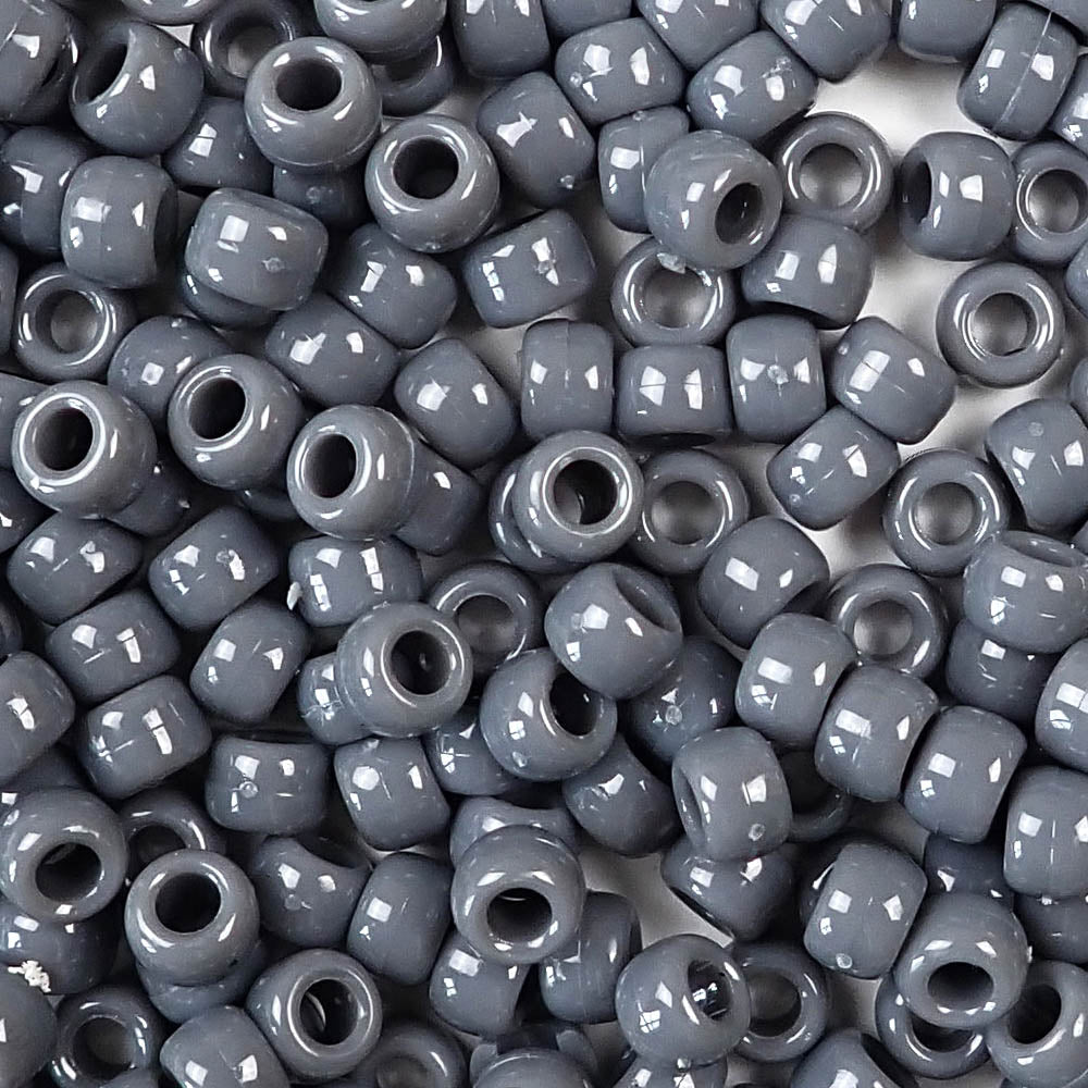 Dark Gray Plastic Pony Beads. Size 6 x 9 mm. Craft Beads. Made in the USA.