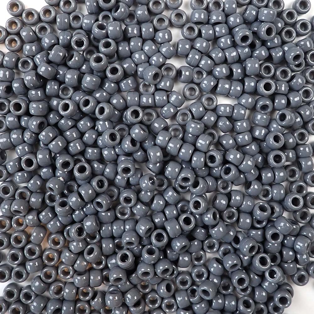Dark Gray Plastic Pony Beads. Size 6 x 9 mm. Craft Beads. Made in the USA.