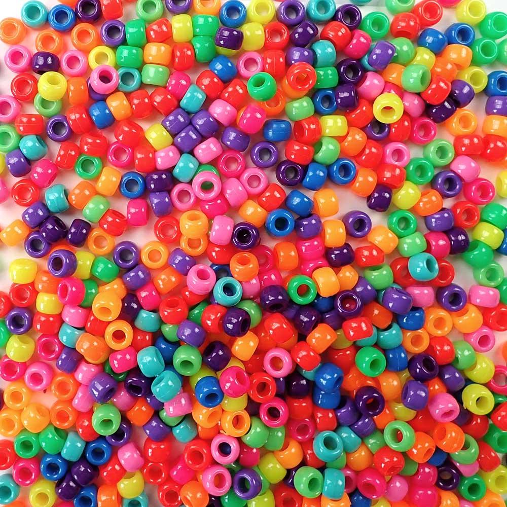 Brilliant neon colors of 6 x 9mm Plastic Pony Beads