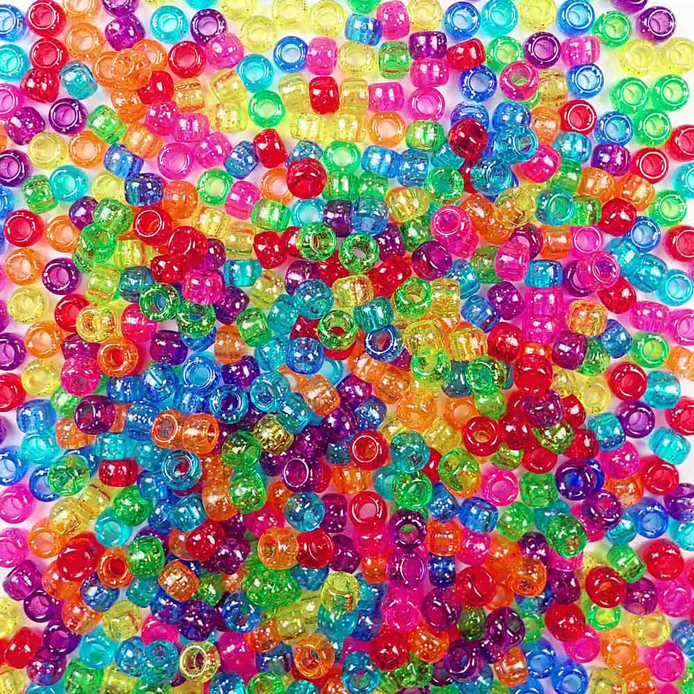 6 x 9mm Plastic Pony Beads in sparkling glitter colors