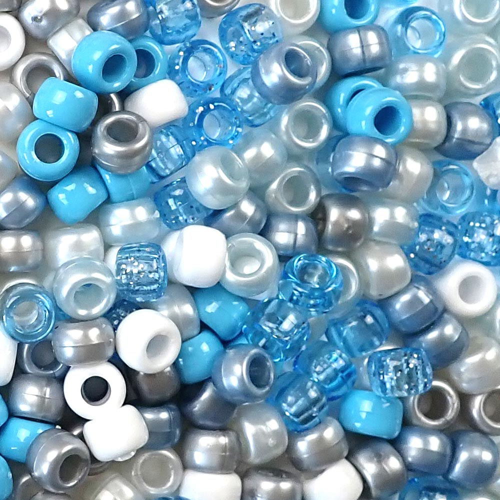 Blue Baby Shower Theme Mix Plastic Pony Beads. Size 6 x 9 mm. Craft Beads. Made in the USA.
