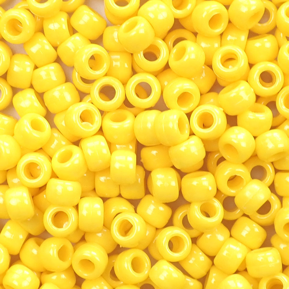Daffodil Yellow Plastic Pony Beads. Size 6 x 9 mm. Craft Beads. Made in the USA.