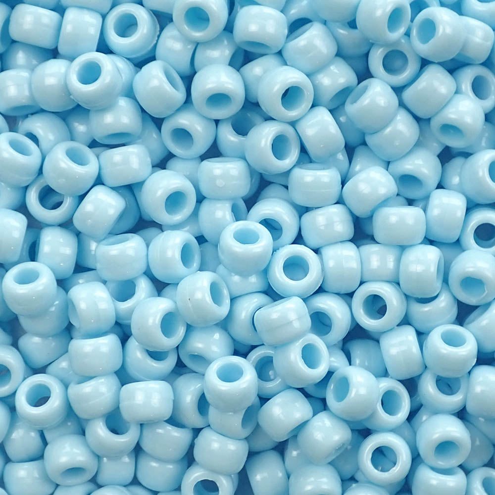 Blue Cloud Plastic Pony Beads. Size 6 x 9 mm. Craft Beads. Made in the USA.