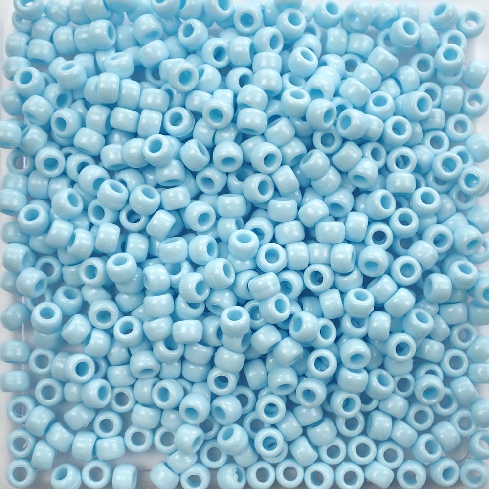 Blue Cloud Plastic Pony Beads. Size 6 x 9 mm. Craft Beads. Made in the USA.