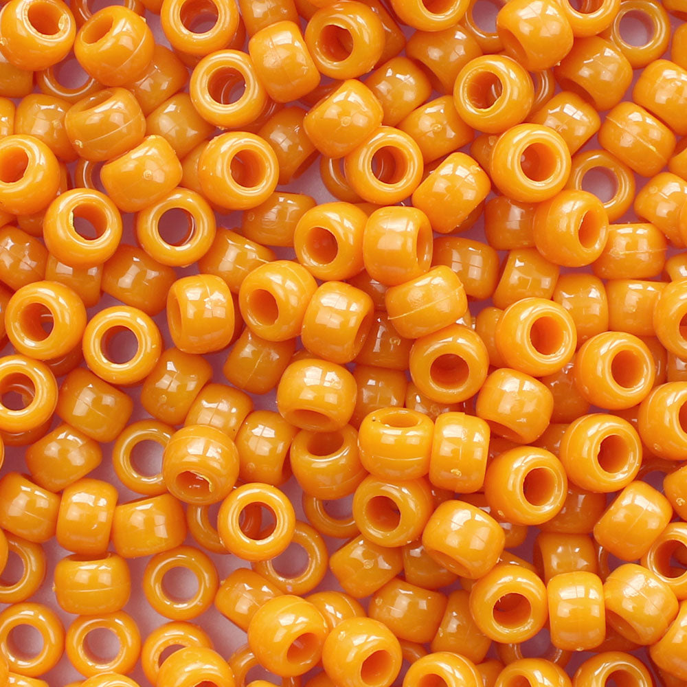 Butternut Orange Plastic Pony Beads. Size 6 x 9 mm. Craft Beads. Made in the USA.