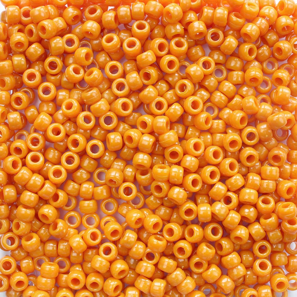 Butternut Orange Plastic Pony Beads. Size 6 x 9 mm. Craft Beads. Made in the USA.