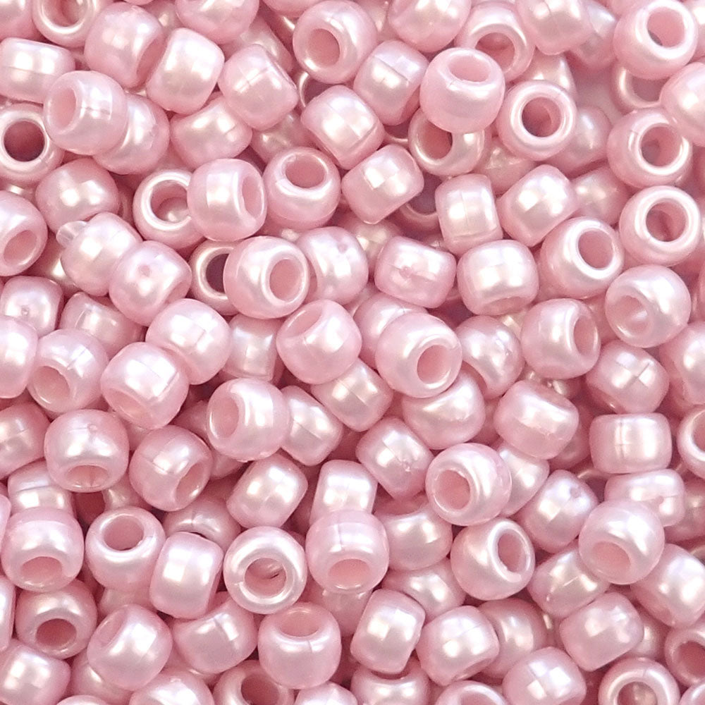 Medium Rose Pink Pearl Plastic Pony Beads 6 x 9mm, 500 beads