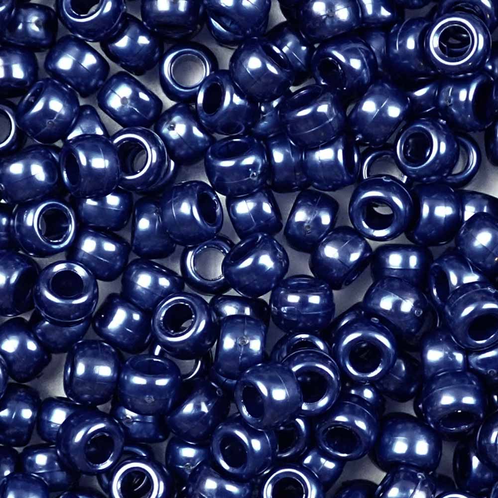 Dark Montana Blue Pearl Plastic Pony Beads. Size 6 x 9 mm. Craft Beads. Made in the USA.