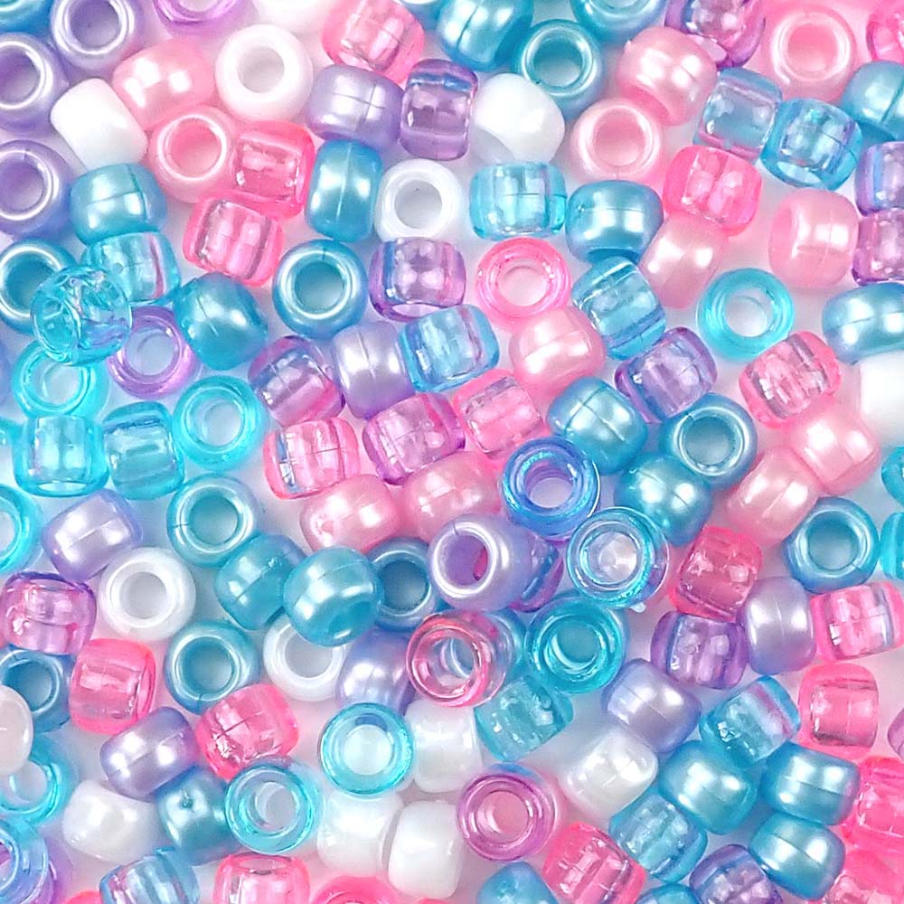 Unicorn princess mix of 6 x 9mm Plastic Pony Beads in girly colors