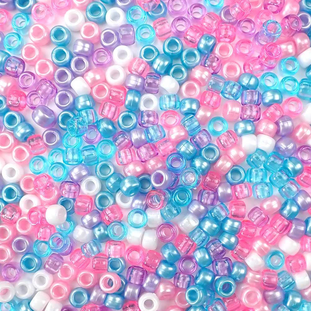 6 x 9mm Plastic Pony Beads in girl colors of Unicorn Princess Mix