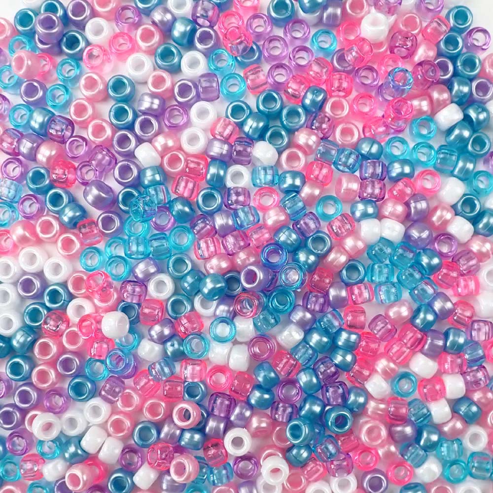 6 x 9mm Plastic Pony Beads in girl colors of Unicorn Princess Mix