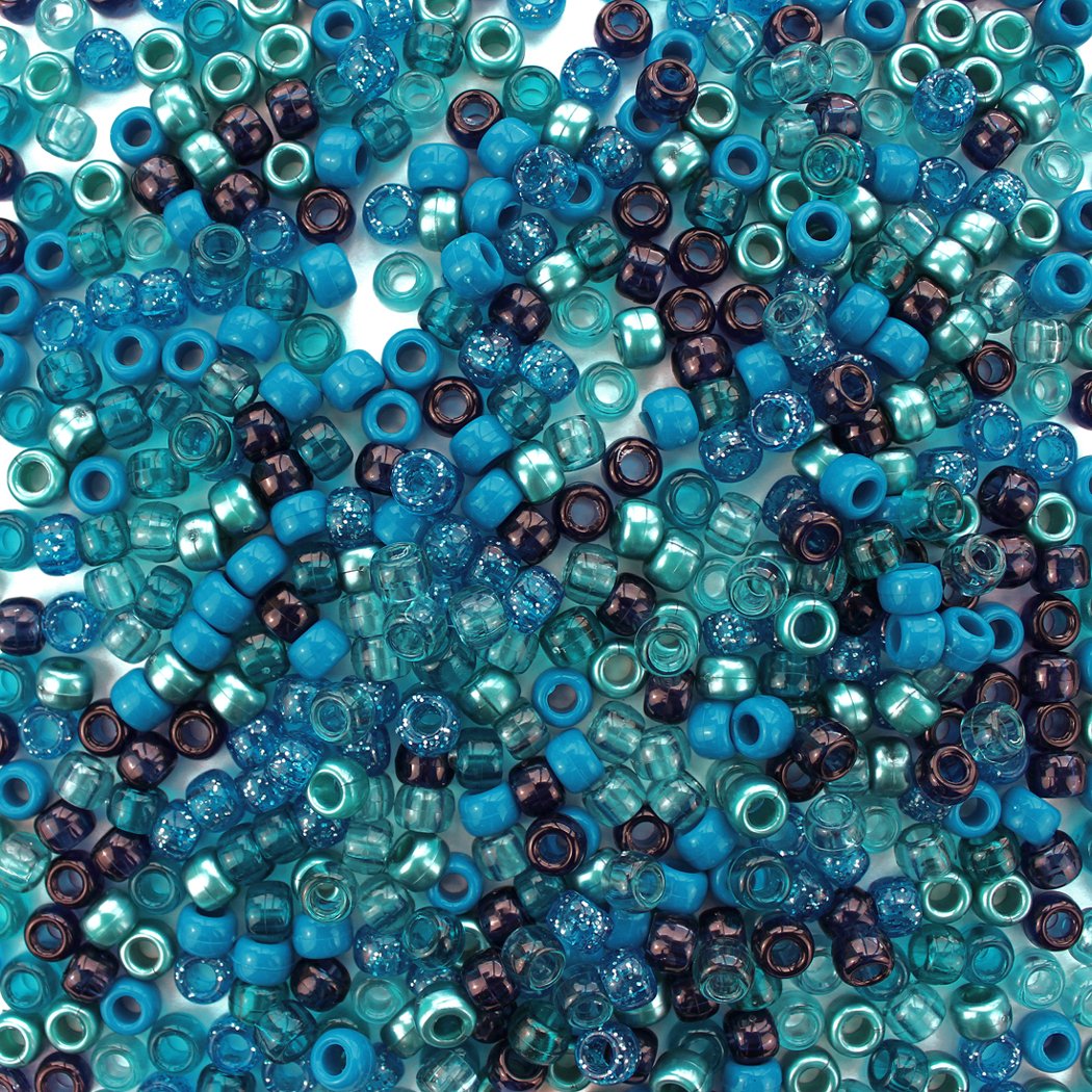 Ocean Deep Blue Mix Plastic Pony Beads 6 x 9mm, 500 beads