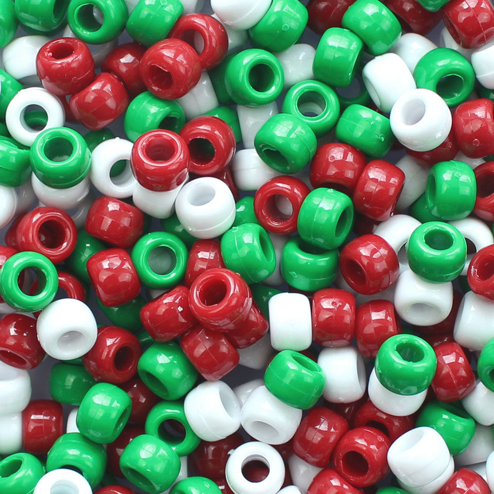 Christmas Opaque Mix Plastic Pony Beads. Size 6 x 9 mm. Craft Beads. Made in the USA.