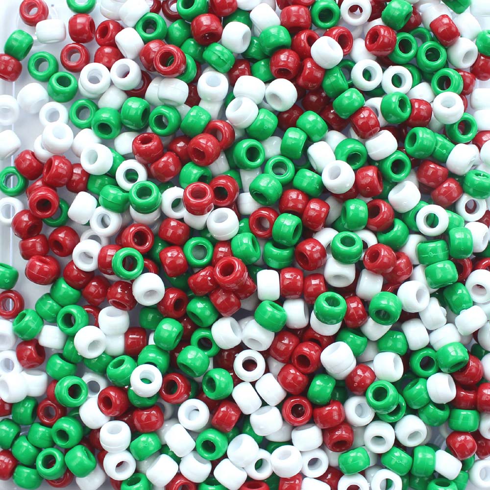 Christmas Opaque Mix Plastic Pony Beads. Size 6 x 9 mm. Craft Beads. Made in the USA.