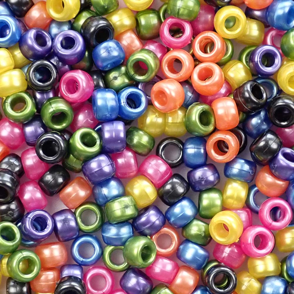 Dark Pearl Mix Plastic Pony Beads. Size 6 x 9 mm. Craft Beads. Made in the USA.