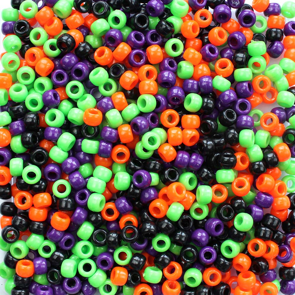Halloween Opaque Plastic Pony Beads. Size 6 x 9 mm. Craft Beads. Made in the USA.