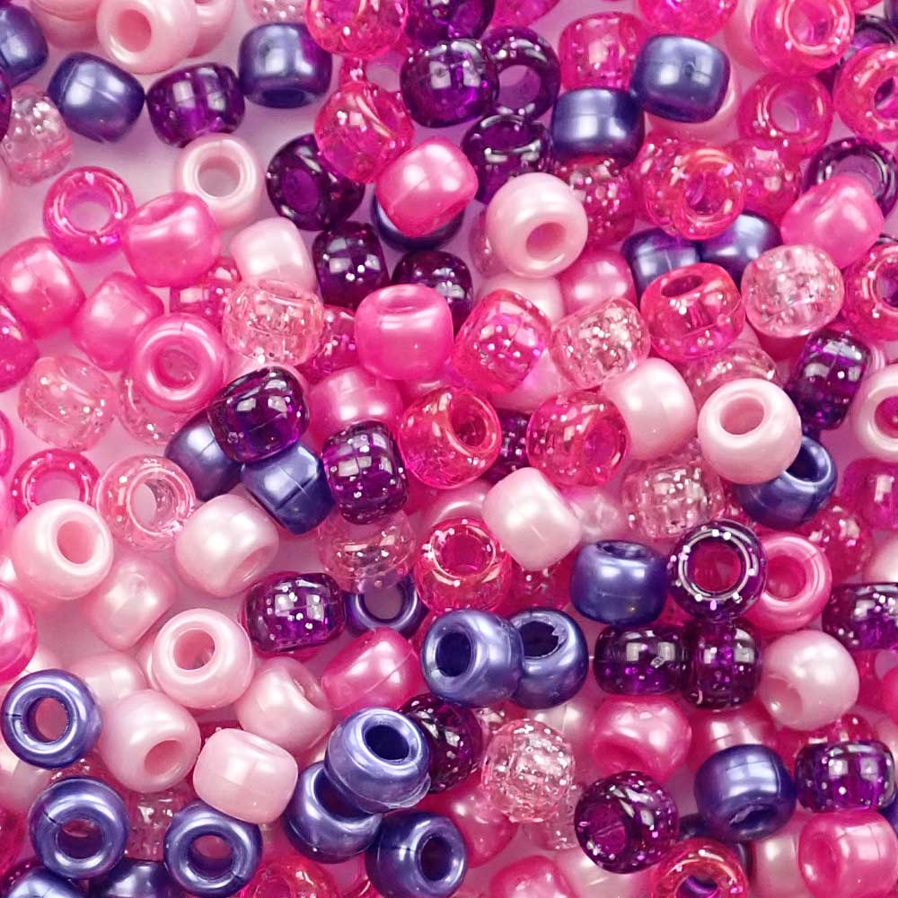 Pink & Purple Multicolor Mix Plastic Pony Beads 6 x 9mm, 500 beads