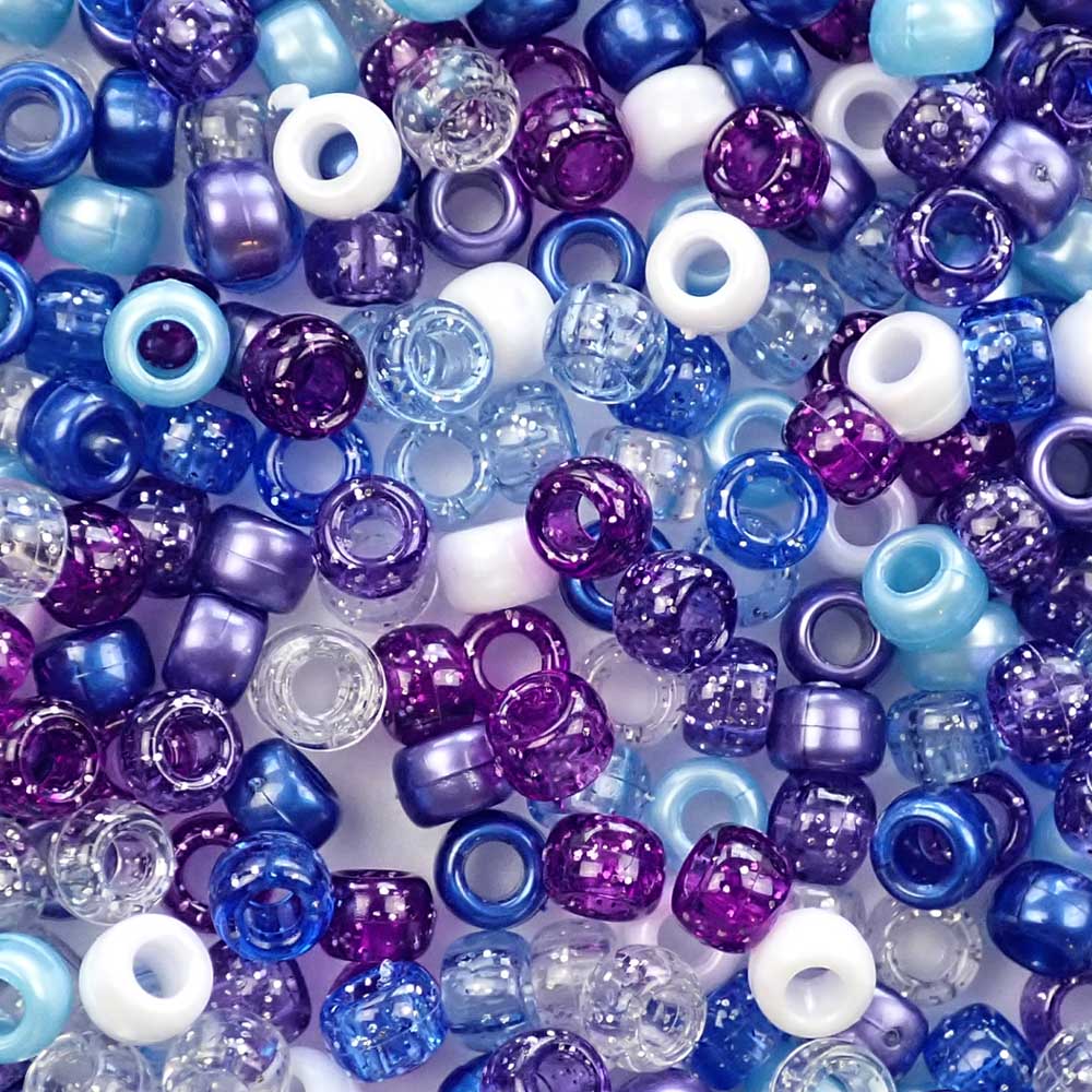 Celestial Sky Blue Purple Mix Plastic Pony Beads. Size 6 x 9 mm. Craft Beads. Made in the USA.