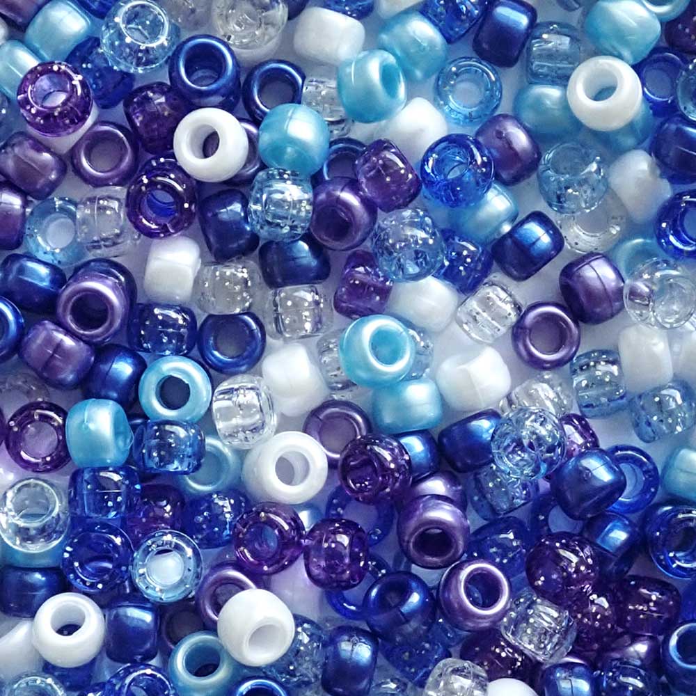 Celestial Sky Blue Purple Mix Plastic Pony Beads. Size 6 x 9 mm. Craft Beads. Made in the USA.