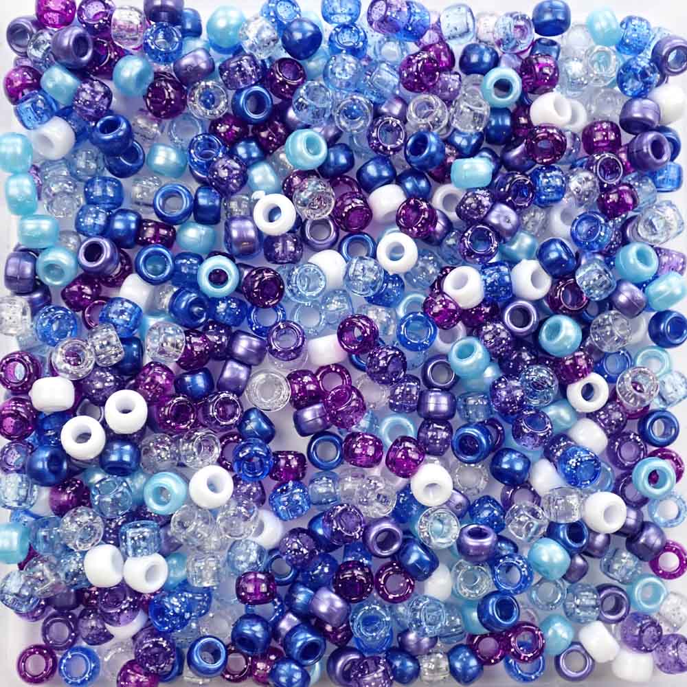 Celestial Sky Blue Purple Mix Plastic Pony Beads. Size 6 x 9 mm. Craft Beads. Made in the USA.