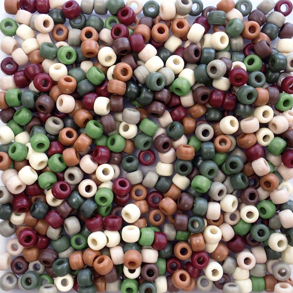 Matte Camouflage Multicolor Mix Plastic Pony Beads 6 x 9mm, 500 beads