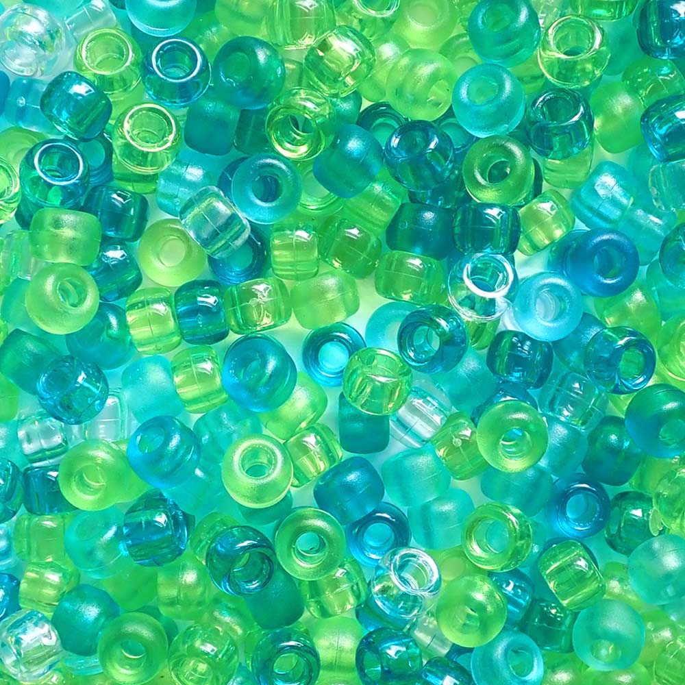 Sea Glass Inspired Green & Turquoise Mix Plastic Pony Beads 6 x 9mm, 500 beads