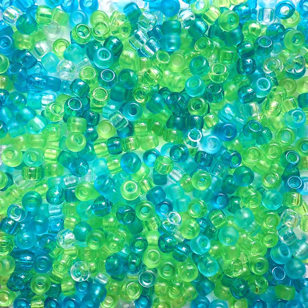 Sea Glass Inspired Green & Turquoise Mix Plastic Pony Beads 6 x 9mm, 500 beads