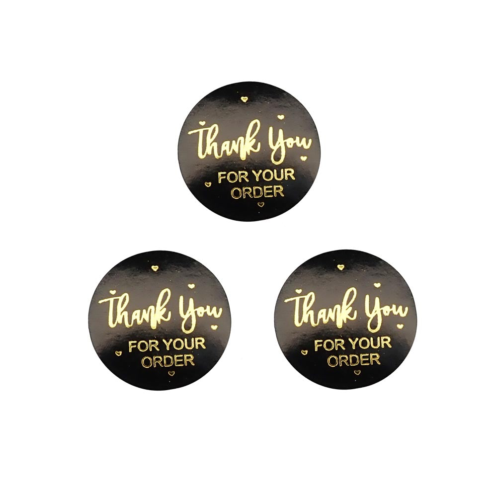 Thank You Labels Stickers, Black & Gold, 1" Round, 100 labels