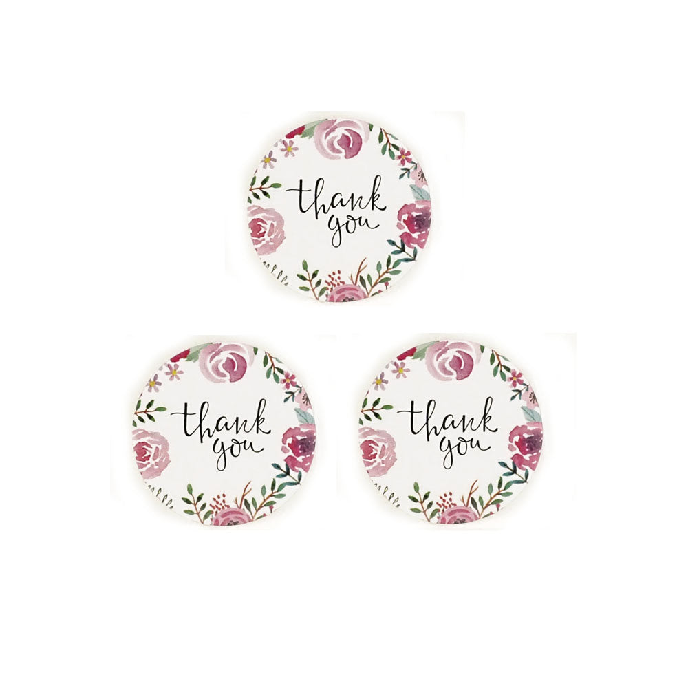 Thank You Labels Stickers, Pink Floral, 1" Round, 100 labels
