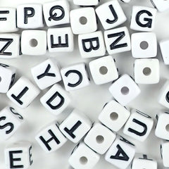 Plastic White 11mm Cube Vertical Hole Alphabet Beads, Single Letters, - Bead  Bee