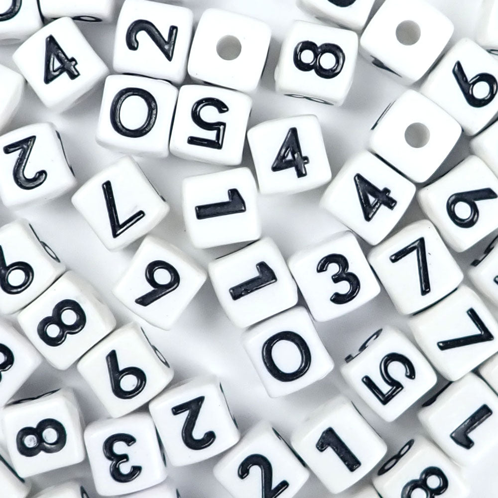 Plastic White 11mm Cube Vertical Hole Alphabet Beads, Single Letters, 12 beads