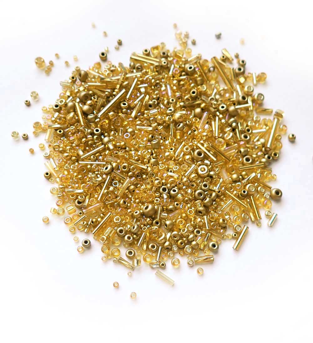 Glass Seed Bead Mix, Gold Theme, about 20 grams