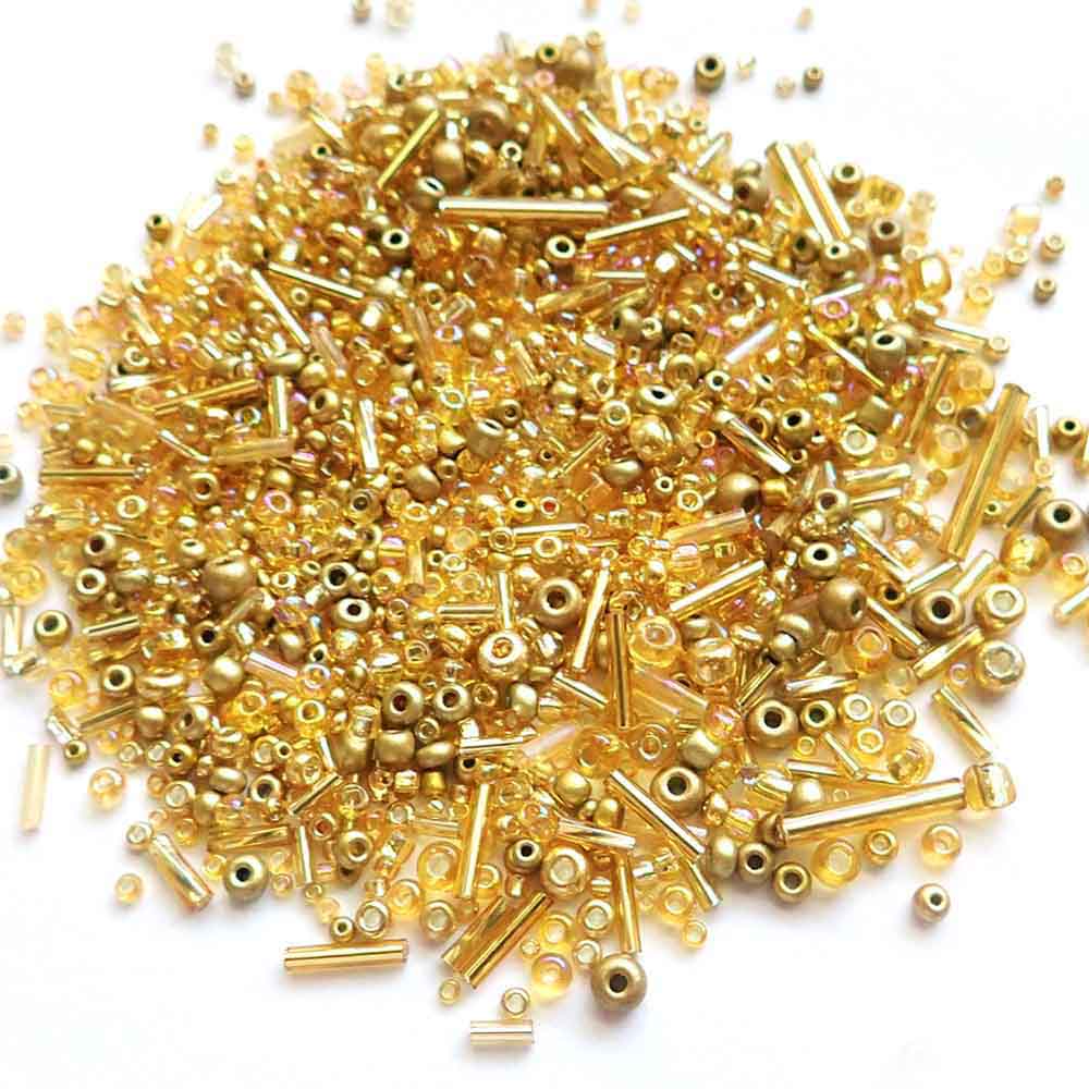 Glass Seed Bead Mix, Gold Theme, about 25 grams