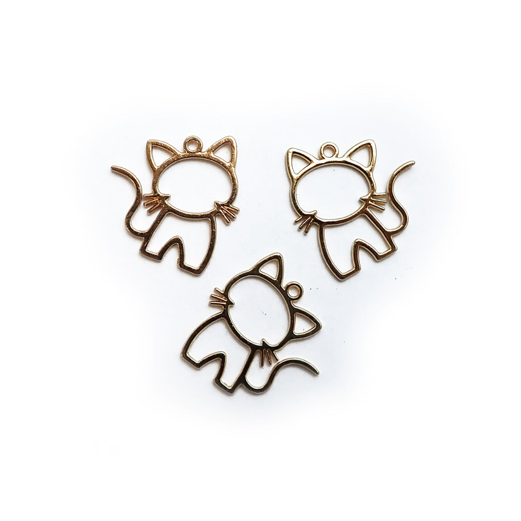 Cat Metal Charms Gold Tone, about 3 pcs