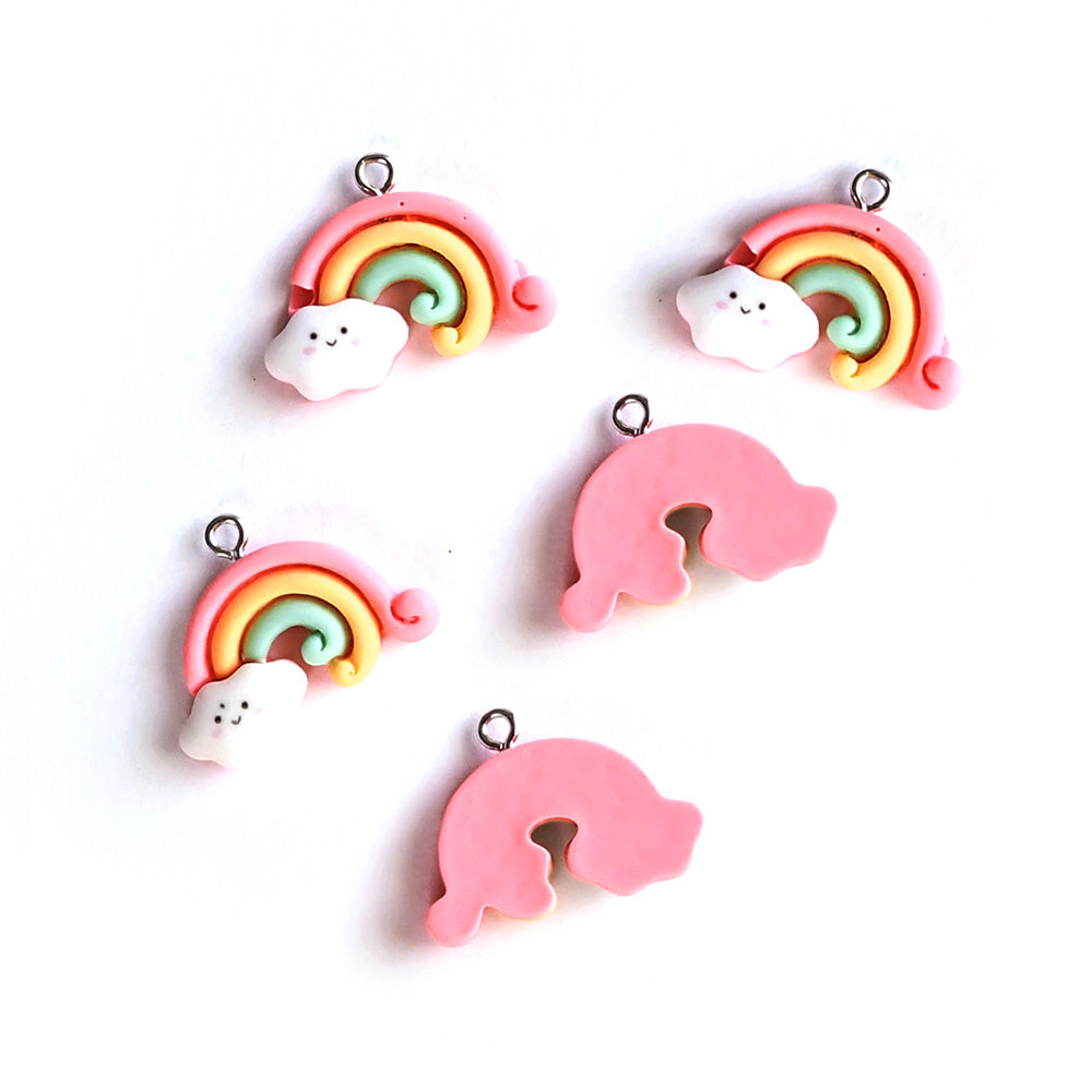 Pink Rainbow Cloud Plastic Charms, about 5 pcs