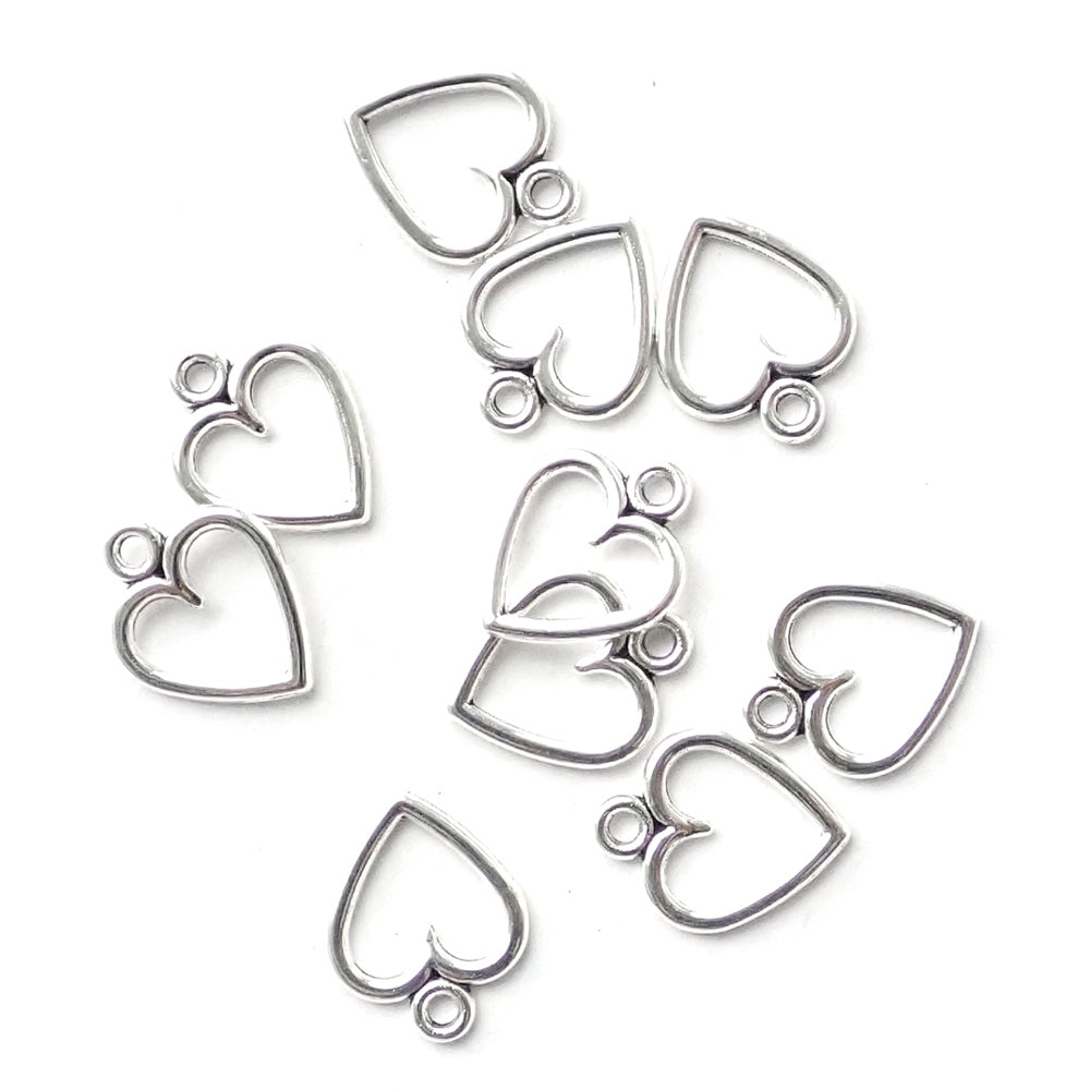 Silver Tone Open Heart Metal Charms 11mm, about 10 charms, for jewelry making & crafts
