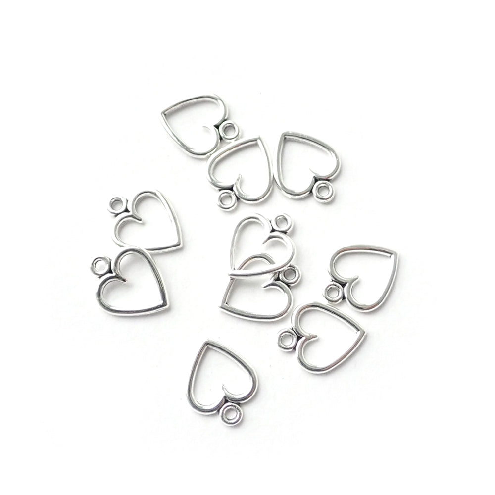 Silver Tone Open Heart Metal Charms 11mm, about 10 charms, for jewelry making & crafts