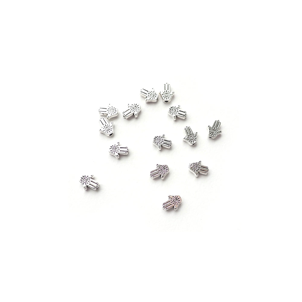 Hamsa Hand Silver Tone Metal Beads, about 15 pcs