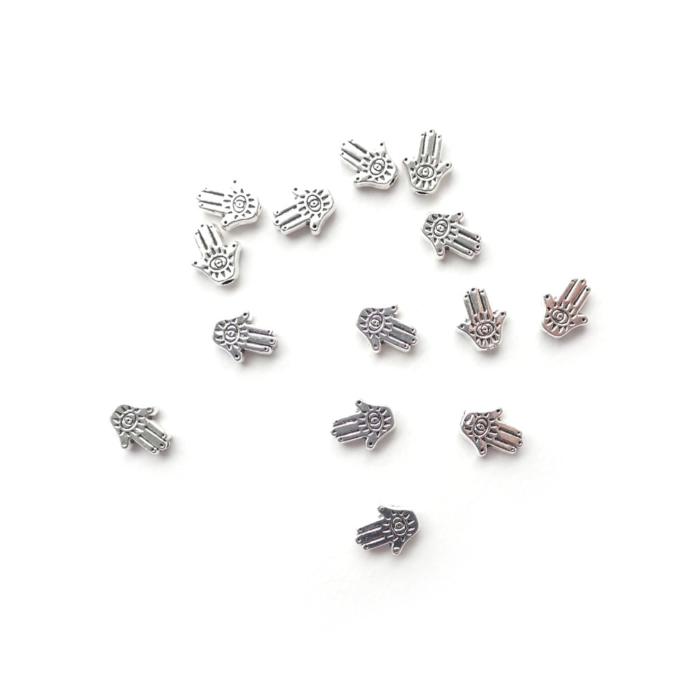 Hamsa Hand Silver Tone Metal Beads, about 15 pcs