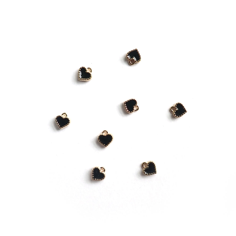 Black &amp; Gold Enamel Metal Heart Charms, 8mm, about 8 charms