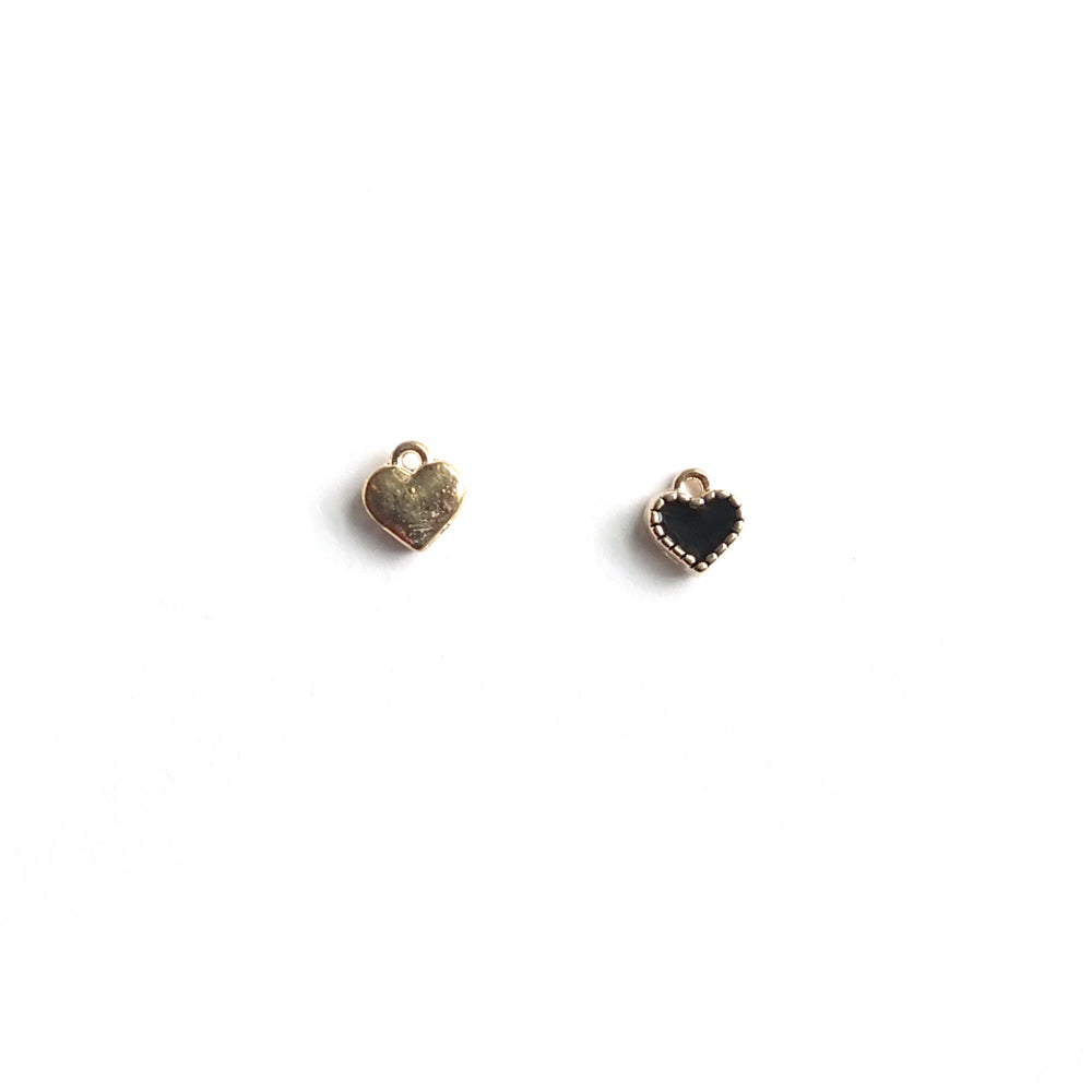 Black & Gold Enamel Metal Heart Charms, 8mm, about 8 charms, for making bracelets & jewelry
