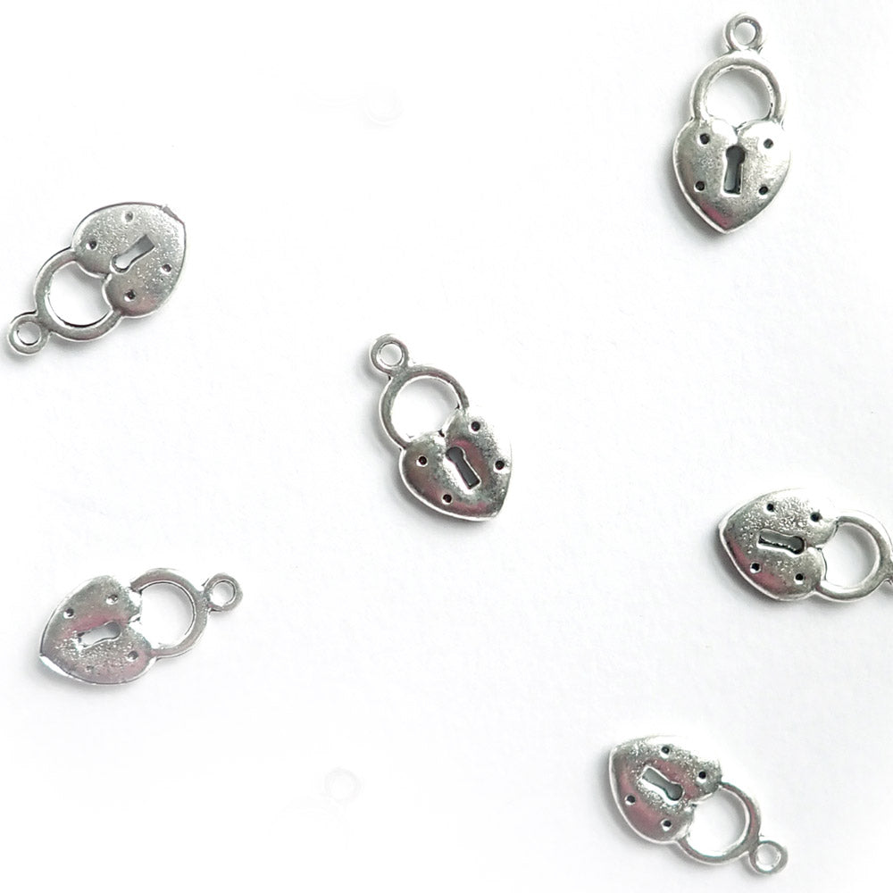 Heart Lock Metal Charms, Silver Tone Color, 11x20mm, about 8 charms, for making bracelets & jewelry