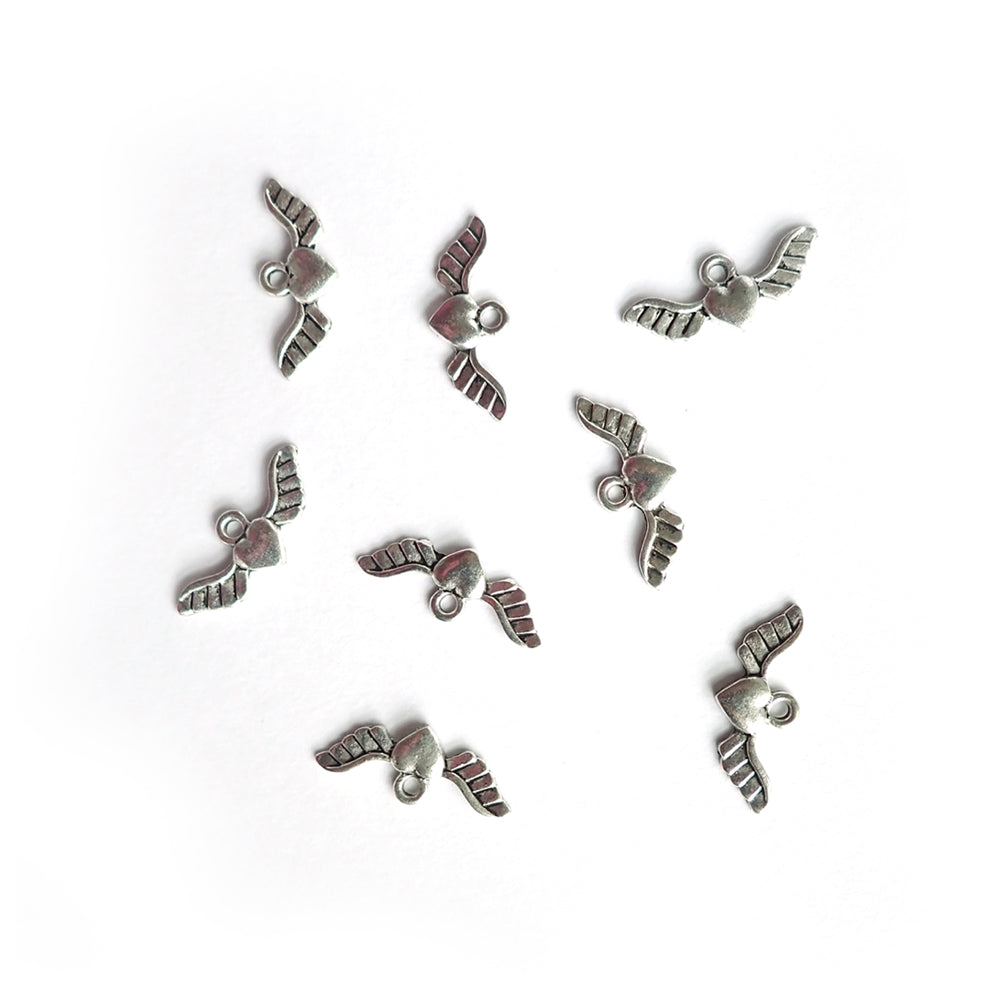 Open Winged Heart Metal Charms, 29mm, Silver Tone Color, 8 charms