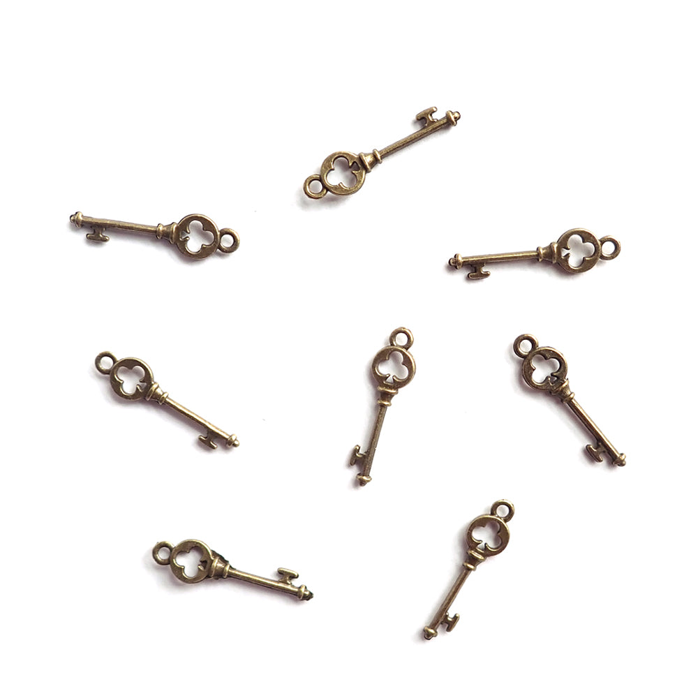 Key Metal Charms, Antique Bronze Color, about 8 charms