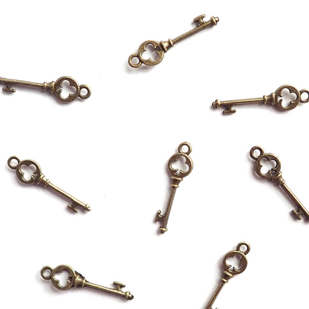 Key Metal Charms, Antique Bronze Color, 28mm, about 8 charms