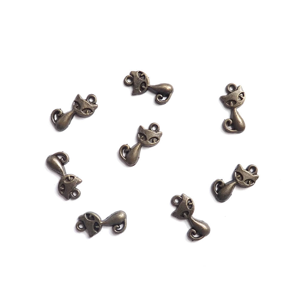 Small Cat Metal Charms, Antique Bronze Color, about 8 charms