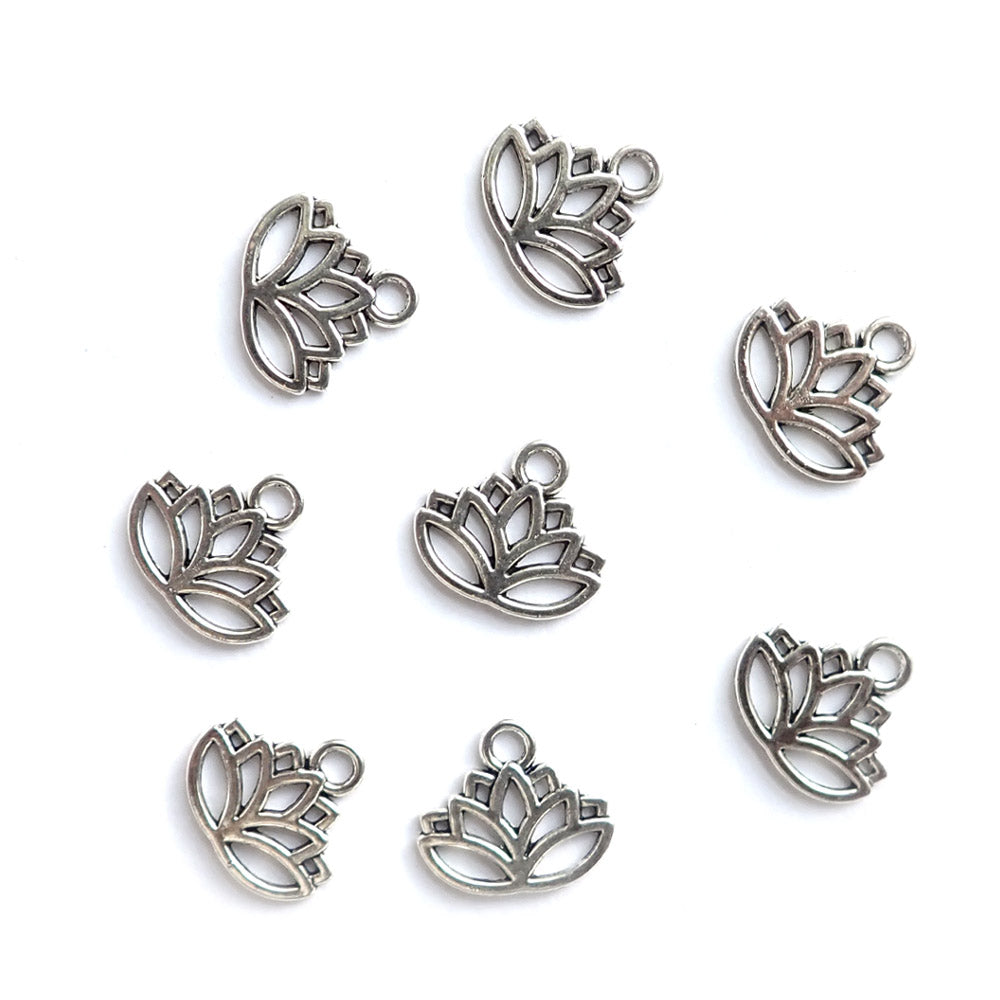 Lotus Flower Metal Charms, Silver Tone Color, about 8 charms