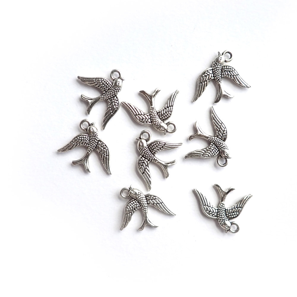 Swallow Bird Metal Charms, Silver Tone Color, about 8 charms, for jewelry making & crafts